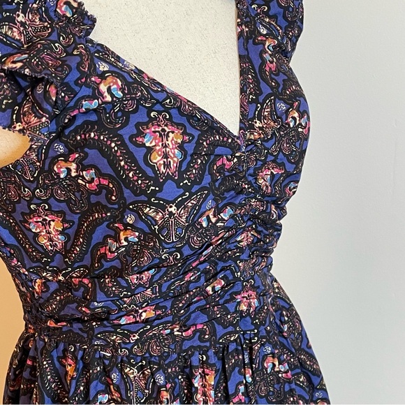 Caroline Constas Maxi Dress • Navy Pansy Print, Ruffle Straps, NWT, Size Small - Picture 4 of 8